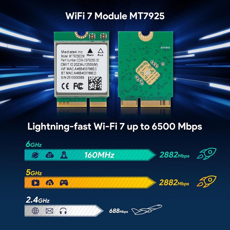 EDUP WiFi 7 Card BE6500 M.2 2230 Wi-Fi 7 Wireless Network Card for Laptop, Bluetooth 5.4 Tri-Band 6G/5G/2.4Ghz OFDMA 802.11be, Compatible with Intel/AMD Windows 11 (64-Bit) and Linux Kernel 6.7+ - Image 4